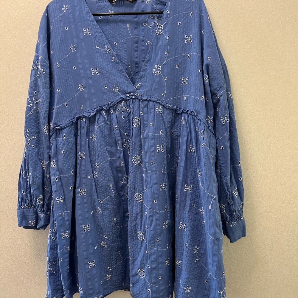 Zara Blue Floral Embroidered Dress
